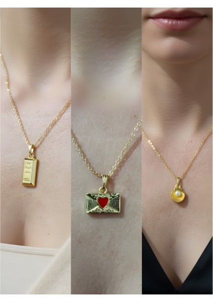 Üçlü Kombin Altın Kaplama Sembol Kolye Seti