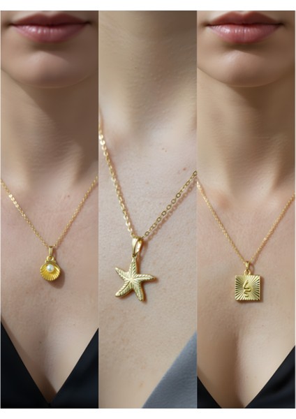 Üçlü Kombin Altın Kaplama Sembol Kolye Seti