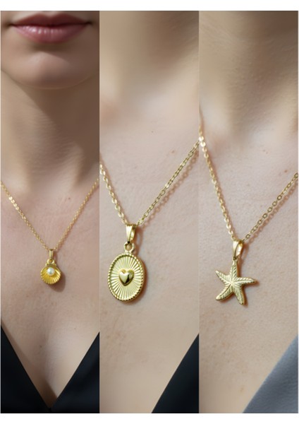 Üçlü Kombin Altın Kaplama Sembol Kolye Seti