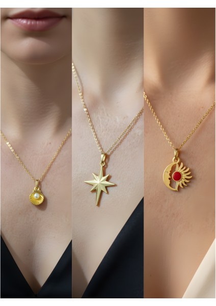 Üçlü Kombin Altın Kaplama Sembol Kolye Seti
