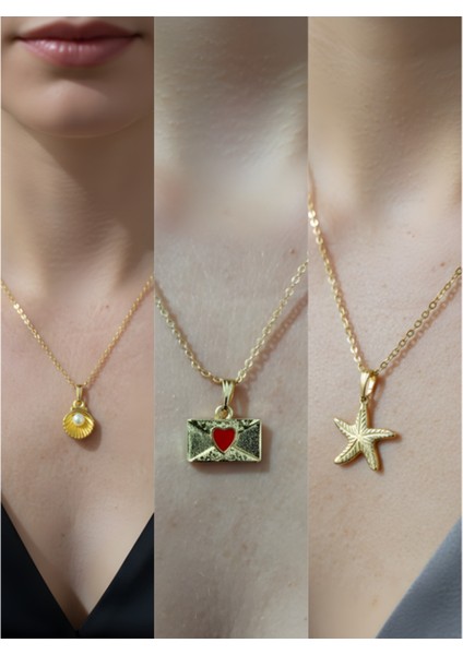 Üçlü Kombin Altın Kaplama Sembol Kolye Seti