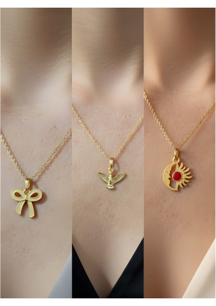 Üçlü Kombin Altın Kaplama Sembol Kolye Seti