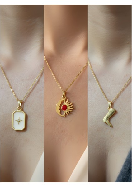 Üçlü Kombin Altın Kaplama Sembol Kolye Seti