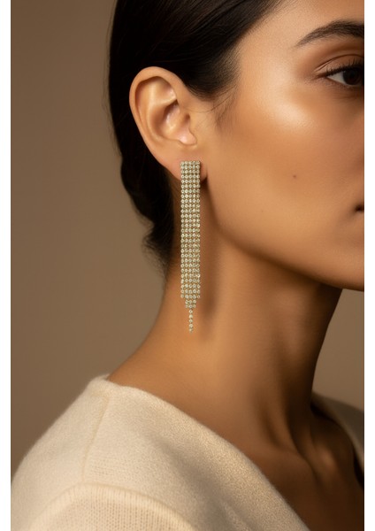 Trend Kadın Taşlı Püsküllü Sallantılı Abiye Küpe