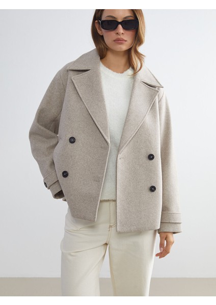 Yeni Sezon Kruvaze Yaka Kadın Kaşe Kaban