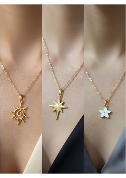 Üçlü Kombin Altın Kaplama Sembol Kolye Seti