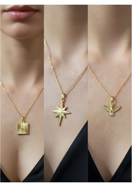 Üçlü Kombin Altın Kaplama Sembol Kolye Seti