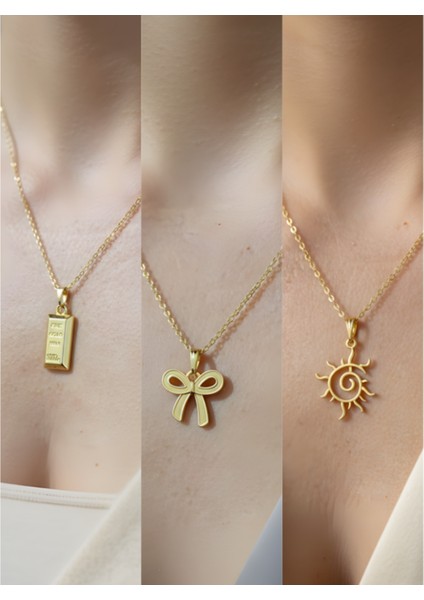 Üçlü Kombin Altın Kaplama Sembol Kolye Seti