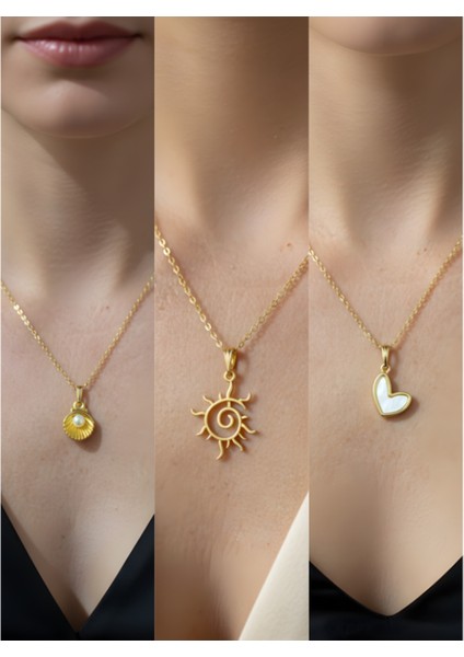 Üçlü Kombin Altın Kaplama Sembol Kolye Seti