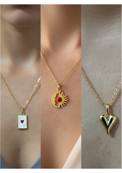 Üçlü Kombin Altın Kaplama Sembol Kolye Seti