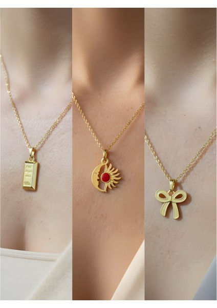 Üçlü Kombin Altın Kaplama Sembol Kolye Seti