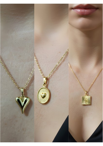 Üçlü Kombin Altın Kaplama Sembol Kolye Seti