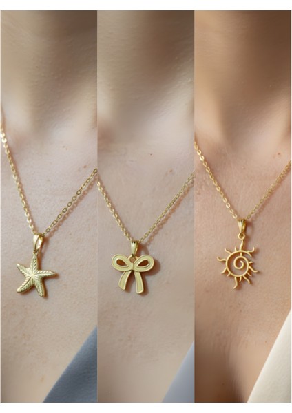 Üçlü Kombin Altın Kaplama Sembol Kolye Seti