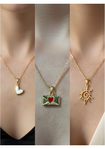 Üçlü Kombin Altın Kaplama Sembol Kolye Seti