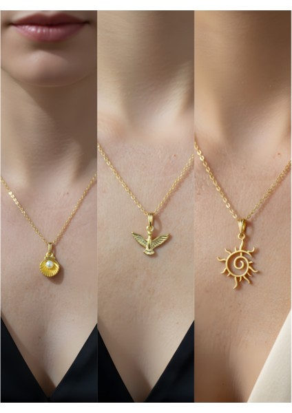 Üçlü Kombin Altın Kaplama Sembol Kolye Seti