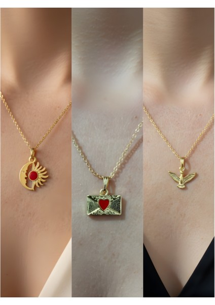 Üçlü Kombin Altın Kaplama Sembol Kolye Seti