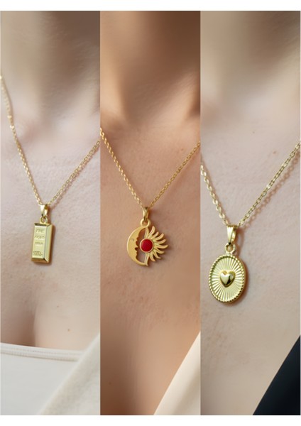 Üçlü Kombin Altın Kaplama Sembol Kolye Seti