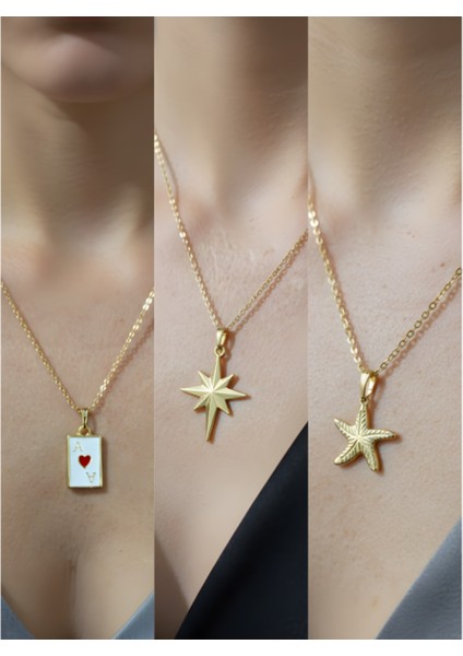 Üçlü Kombin Altın Kaplama Sembol Kolye Seti