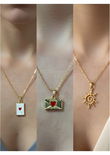 Üçlü Kombin Altın Kaplama Sembol Kolye Seti