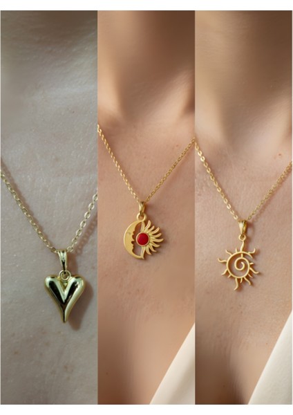 Üçlü Kombin Altın Kaplama Sembol Kolye Seti