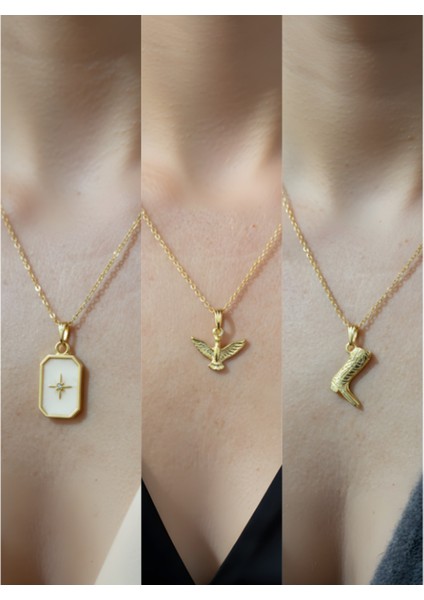 Üçlü Kombin Altın Kaplama Sembol Kolye Seti
