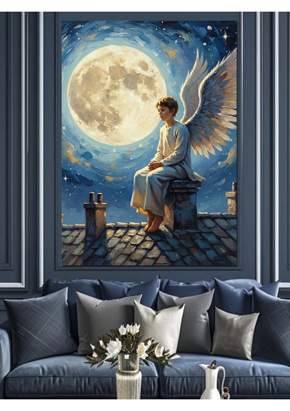 Dolunay Altında Deniz Manzarası Dekoratif Kanvas - Mdf Ahşap Tablo