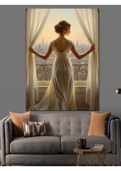 Beyaz Elbiseli Arkası Dönük Kadın Dekoratif Kanvas - Mdf Ahşap Tablo fiyatları