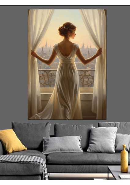 Beyaz Elbiseli Arkası Dönük Kadın Dekoratif Kanvas - Mdf Ahşap Tablo modelleri