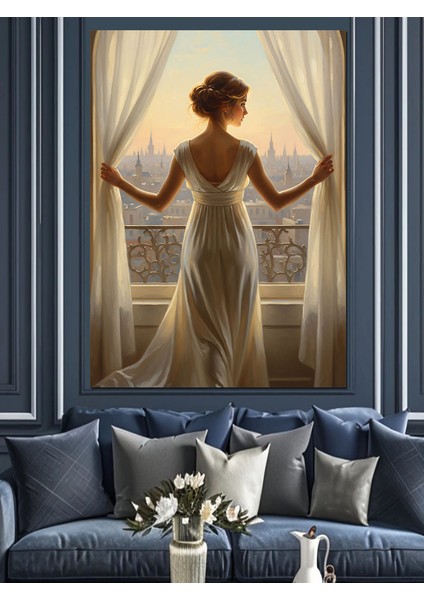 Beyaz Elbiseli Arkası Dönük Kadın Dekoratif Kanvas - Mdf Ahşap Tablo fırsatları