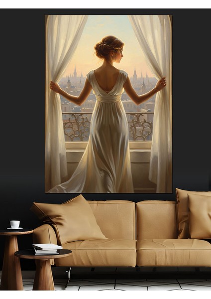 Beyaz Elbiseli Arkası Dönük Kadın Dekoratif Kanvas - Mdf Ahşap Tablo indirimleri