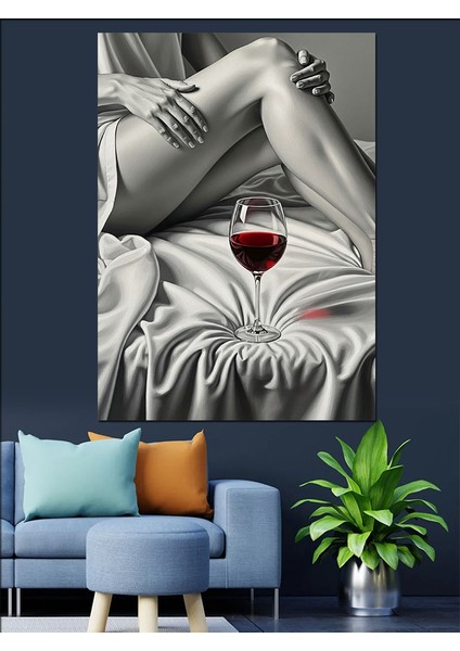 Gözü Kapalı Şarap Içen Kadın Dekoratif Kanvas - Mdf Ahşap Tablo fiyatları