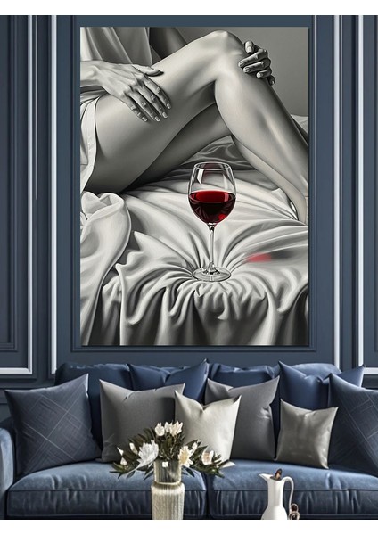 Gözü Kapalı Şarap Içen Kadın Dekoratif Kanvas - Mdf Ahşap Tablo indirimleri