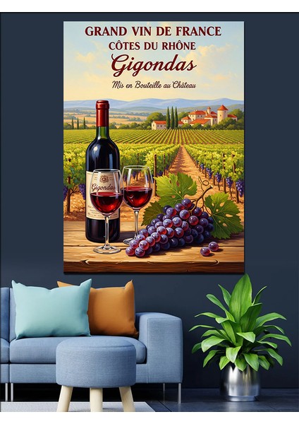 Şarap Şişesi Üzüm Manzarası Dekoratif Kanvas - Mdf Ahşap Tablo