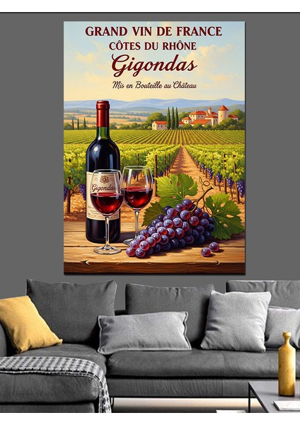 Şarap Şişesi Üzüm Manzarası Dekoratif Kanvas - Mdf Ahşap Tablo modelleri