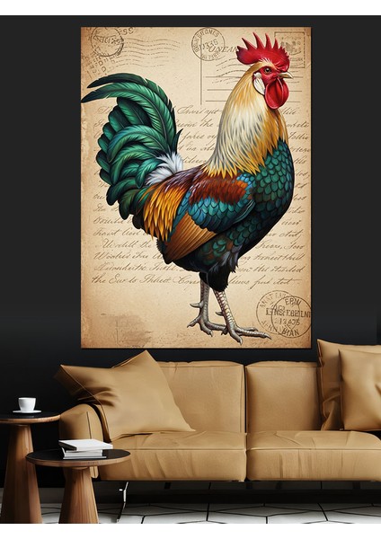 Çizimli Horoz Renkli Dijital Dekoratif Kanvas - Mdf Ahşap Tablo fiyatları