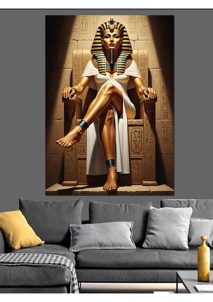Mısır Kraliçeci Tanrısı Altın Heykel Dekoratif Kanvas - Mdf Ahşap Tablo modelleri