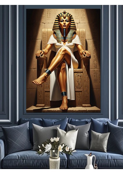 Mısır Kraliçeci Tanrısı Altın Heykel Dekoratif Kanvas - Mdf Ahşap Tablo fırsatları