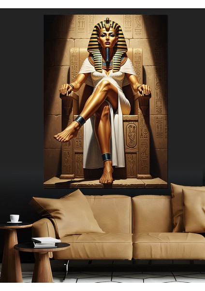 Mısır Kraliçeci Tanrısı Altın Heykel Dekoratif Kanvas - Mdf Ahşap Tablo indirimleri