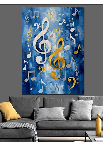 Müzik Notaları Soyut Arka Plan Dekoratif Kanvas - Mdf Ahşap Tablo