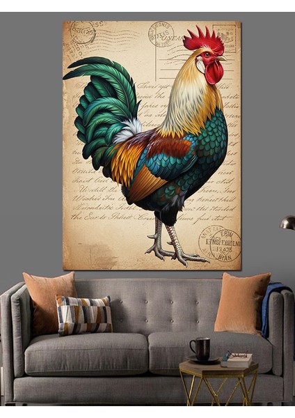 Çizimli Horoz Renkli Dijital Dekoratif Kanvas - Mdf Ahşap Tablo fırsatları