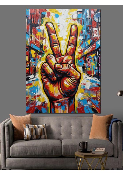 Barış Işareti El Sanatı Dekoratif Kanvas - Mdf Ahşap Tablo