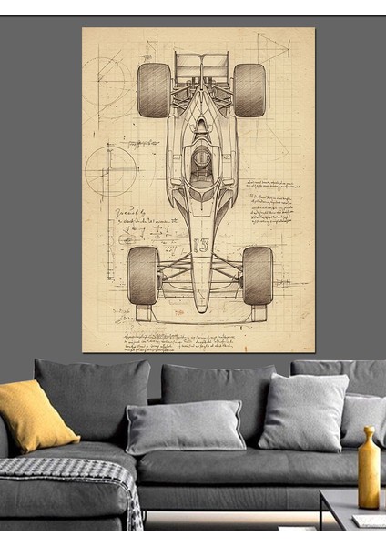 Formula 1 Araç Eskizi Dekoratif Kanvas - Mdf Ahşap Tablo