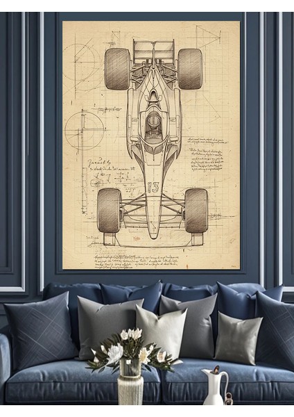 Formula 1 Araç Eskizi Dekoratif Kanvas - Mdf Ahşap Tablo fiyatları