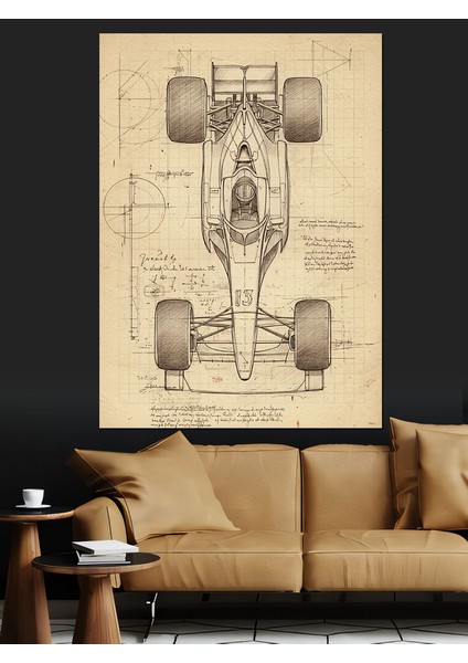 Formula 1 Araç Eskizi Dekoratif Kanvas - Mdf Ahşap Tablo modelleri