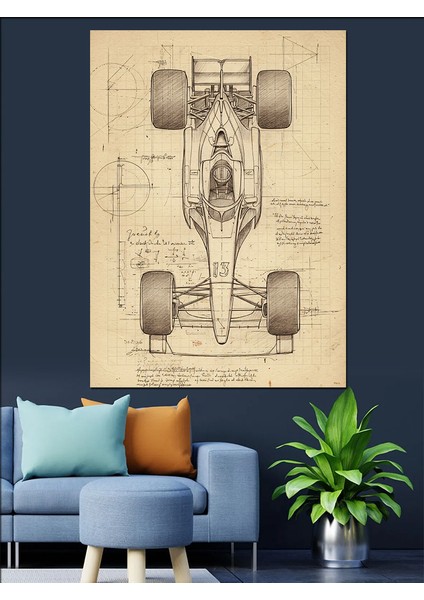 Formula 1 Araç Eskizi Dekoratif Kanvas - Mdf Ahşap Tablo fırsatları
