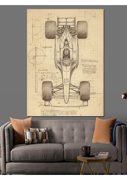 Formula 1 Araç Eskizi Dekoratif Kanvas - Mdf Ahşap Tablo indirimleri