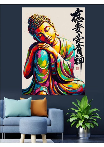 Gökkuşağı Renklerinde Oturan Buddha Dekoratif Kanvas - Mdf Ahşap Tablo fiyatları