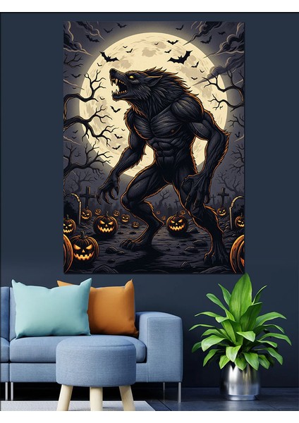 Kurt Adam Dolunay Karanlık Dekoratif Kanvas - Mdf Ahşap Tablo