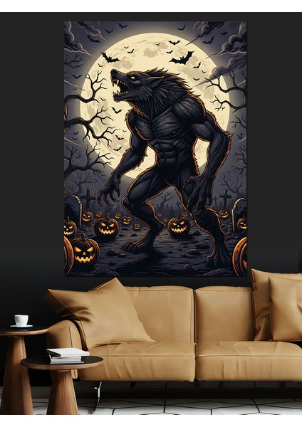 Kurt Adam Dolunay Karanlık Dekoratif Kanvas - Mdf Ahşap Tablo fiyatları