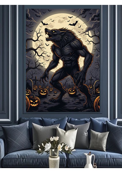 Kurt Adam Dolunay Karanlık Dekoratif Kanvas - Mdf Ahşap Tablo modelleri